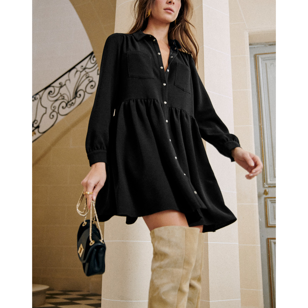 S�zane 'Leana' Black Long Sleeve Collared Dress Size 36